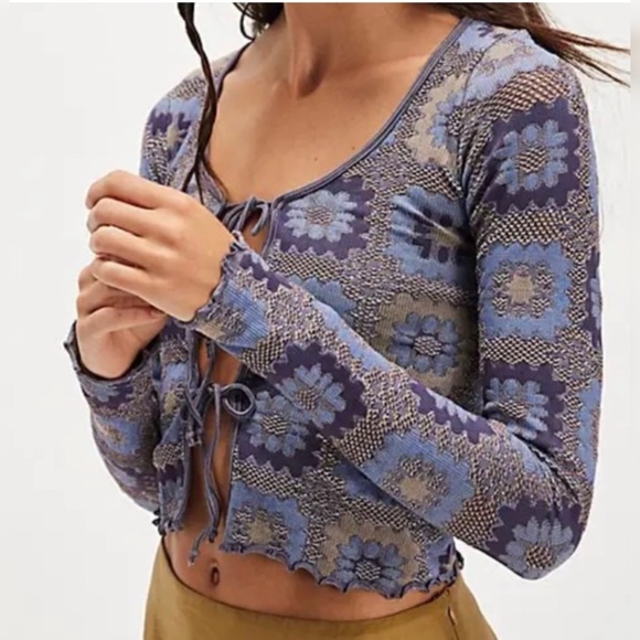 Free People Sweaters - NWT | Free People Crochet Knit | “Free For All Cardi” | Blue Combo
